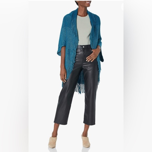 New Creations Boutique Angie Turquoise Metallic Fringe Sweater Wrap - Picture 1 of 5